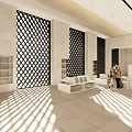 Modern Exhibition Hall Interior With Spacious Layout And Geometric Wall Designs