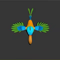 Vibrant Bird With Blue Head Orange Beak Yellow Body Green Wings Standing On Black Surface