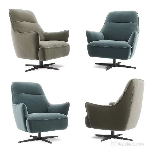 Modern Green and Grey Single Sofa with Swivel Base and Comfortable Design 3d model