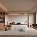 Modern Minimalist Bedroom Interior With White Bed Wardrobe Large Window And Soft Rug