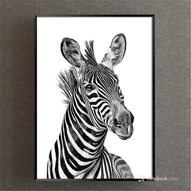 Detailed Black and White Zebra Head Animal Painting Wall Art Decor 3d model 