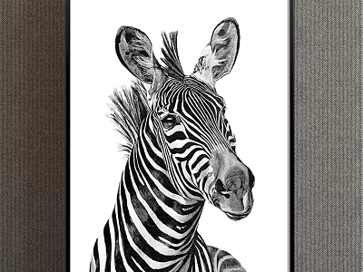 Detailed Black and White Zebra Head Animal Painting Wall Art Decor 3d model