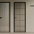 Cattelan Modern Swing Doors With Vertical Ribbed And Grid Glass Black Frames Design 3d model