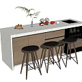 Elegant Bar Counter With White Countertop Light Wood Cabinets Black Cushioned Stools And Decorative Plants