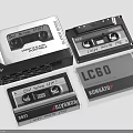 Vintage Cassette Player And Various Cassette Tapes Stacked On White Background