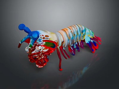 Colorful Aquatic Animal Anatomical Model With Blue Antennae Red Limbs And Multicolored Body 3d model