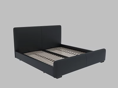 Modern Black Double Bed With Upholstered Headboard And Slatted Base Frame 3d model