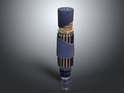 Blue And Gold Cylindrical Weapon With Layered Metallic Sections And Shiny Surface 3d model