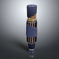 Blue And Gold Cylindrical Weapon With Layered Metallic Sections And Shiny Surface