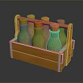 Green Bottled Beverages in Orange Wooden Crate with Bright Orange Caps