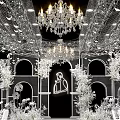 Elegant Ballroom Interior With Crystal Chandeliers White Floral Decorations And Arched Walls