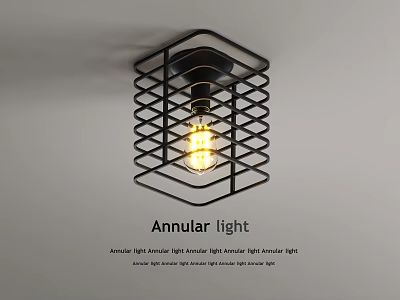 Modern Annular Ceiling Light With Black Grid Design And Vintage Glowing Bulb 3d model