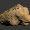 Yellow Stone Sculpture With Intricate Carved Characters And Text Details