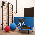 Sports Equipment With Climbing Ladder Gymnastic Rings Exercise Balls Trampoline And Balance Beam