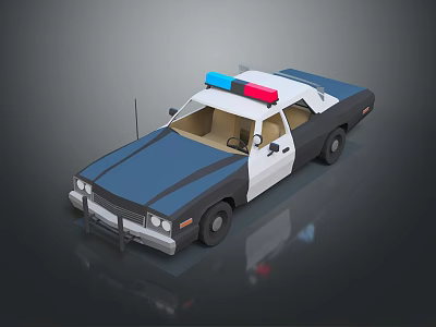 Blue White Police Car 3D Model With Red Blue Emergency Lights And Antenna 3d model