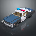 Blue White Police Car 3D Model With Red Blue Emergency Lights And Antenna