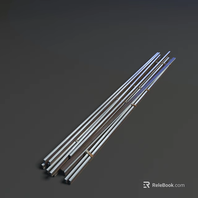 Glossy Cylindrical Stainless Steel Metal Rods Arranged Neatly On Dark Background 3d model 