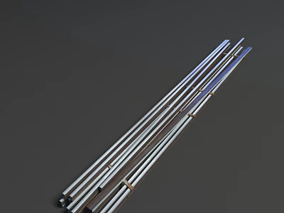 Glossy Cylindrical Stainless Steel Metal Rods Arranged Neatly On Dark Background 3d model