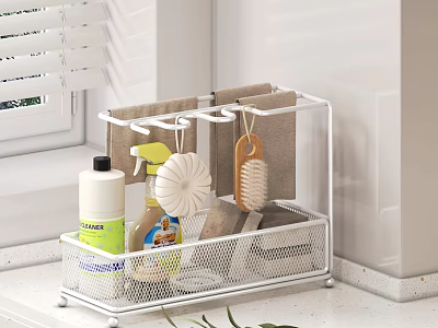 Sturdy Metal Wire Kitchen Countertop Organizer With Cleaning Sprays Sponges Dish Brush And Rags 3d model