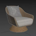 Modern Wicker Leisure Chair With Brown Frame Cream Cushion And Swivel Base Design
