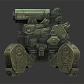 Futuristic Armored Mechanical Combat Creature With Cannon Turret And Leg Structures 3d model