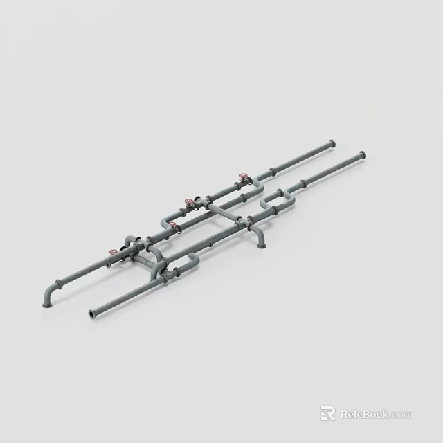 Gray Industrial Metal Pipe System With Multiple Connections And Fittings 3d model 