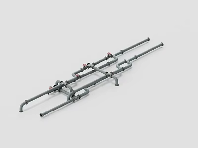 Gray Industrial Metal Pipe System With Multiple Connections And Fittings 3d model