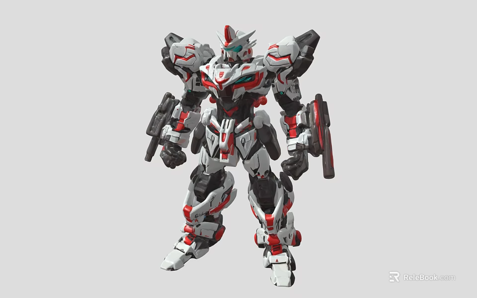 White Red Black Mecha Robot Character Armed With Weapons And Shield Detailed Design 3d model 