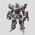 White Red Black Mecha Robot Character Armed With Weapons And Shield Detailed Design