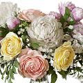 Stunning Vase Arrangement With Pink White Yellow Peonies Roses And Green Leaves