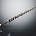 Long Blade Sword With Red Hilt Metal Decoration On Gradient Gray Black Background With Reflection