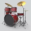 Red Musical Instrument Drum Set With Drums Cymbals And Stool On Stand
