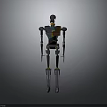 Robot Character Design With Slender Legs Metallic Body And Green Yellow Accents