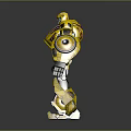 Golden Robot Character Model With Yellow Black Color Scheme And Red Chest Emblem Standing Pose