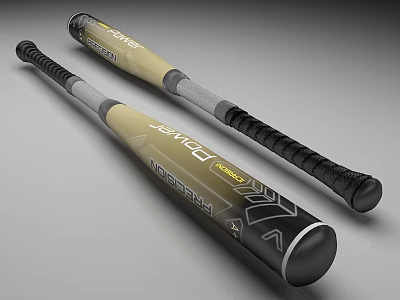 Two Premium Baseball Bats With Yellow Black Gray Design Black Rubber Grip And Power Logo 3d model