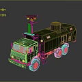 Army Green Military Truck Featuring Roof Mounted Surveillance System And Six Wheels