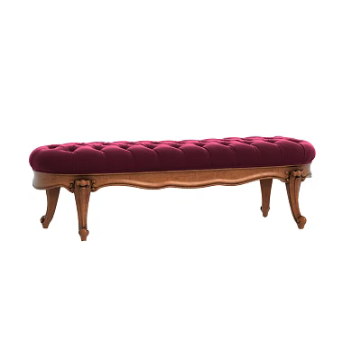 Classic Red Tufted Sofa Bench With Wooden Legs And Upholstered Seat 3d model