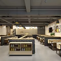 Modern Restaurant Interior With Tables Chairs Pendant Lights Decorative Paintings On Walls And Open Layout