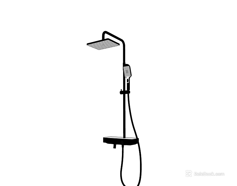 Modern Shower System with Rainfall Head Handheld Wand Control Knob and Shelf 3d model 