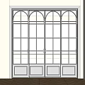 White Sliding Door With Arched Rectangular Frosted Glass Panes On White Wall And Wooden Floor