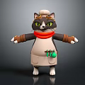 3D Cartoon Game Character Chef Cat With Chef Hat Red Scarf Apron And Outstretched Arms