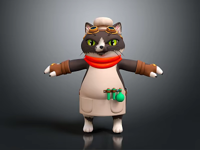 Modern game character kitten cat chef 3d model