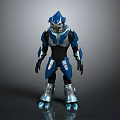 Blue And Silver Armored Robot Character With Helmet And Full Body Mechanical Armor