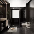 Modern Bathroom Interior With White Sink Cabinet Drawers And Black Smart Toilet