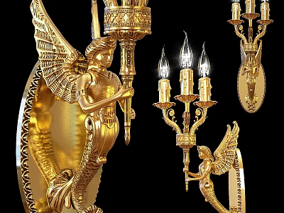 Golden Angel Shaped Wall Sconce With Candle Design And Ornate Classical Style 3d model