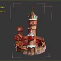 Cartoon Castle Scene With Blue Spire Brown Tower And Green Base