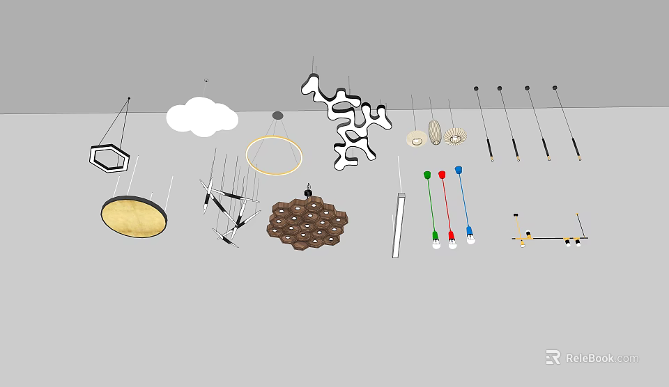 Various Modern Pendant Lights With Geometric Cloud Circular And Decorative Designs 3d model