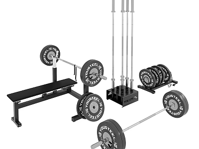 Complete Home Gym Sports Equipment Set With Weight Bench Barbells Dumbbells And Rack 3d model