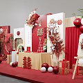 Chinese Wedding Decoration Setup With Red Double Happiness And Traditional Elements 3d model