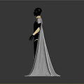 3D Character Model With Black Body Gold Accents White Cloak And Black Dress